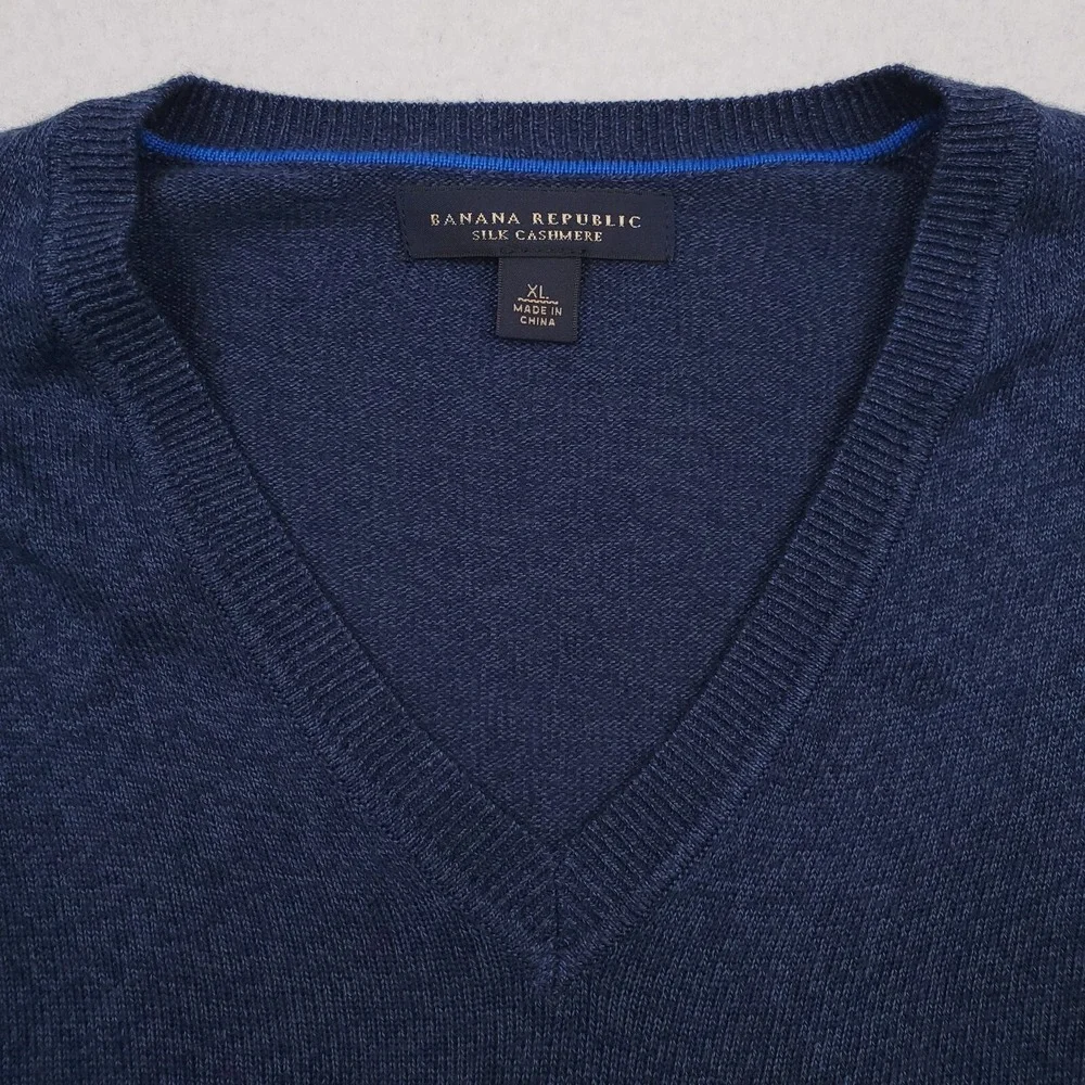 Banana Republic Sweater Mens Extra Large Blue Cashmere Silk Pullover Jumper